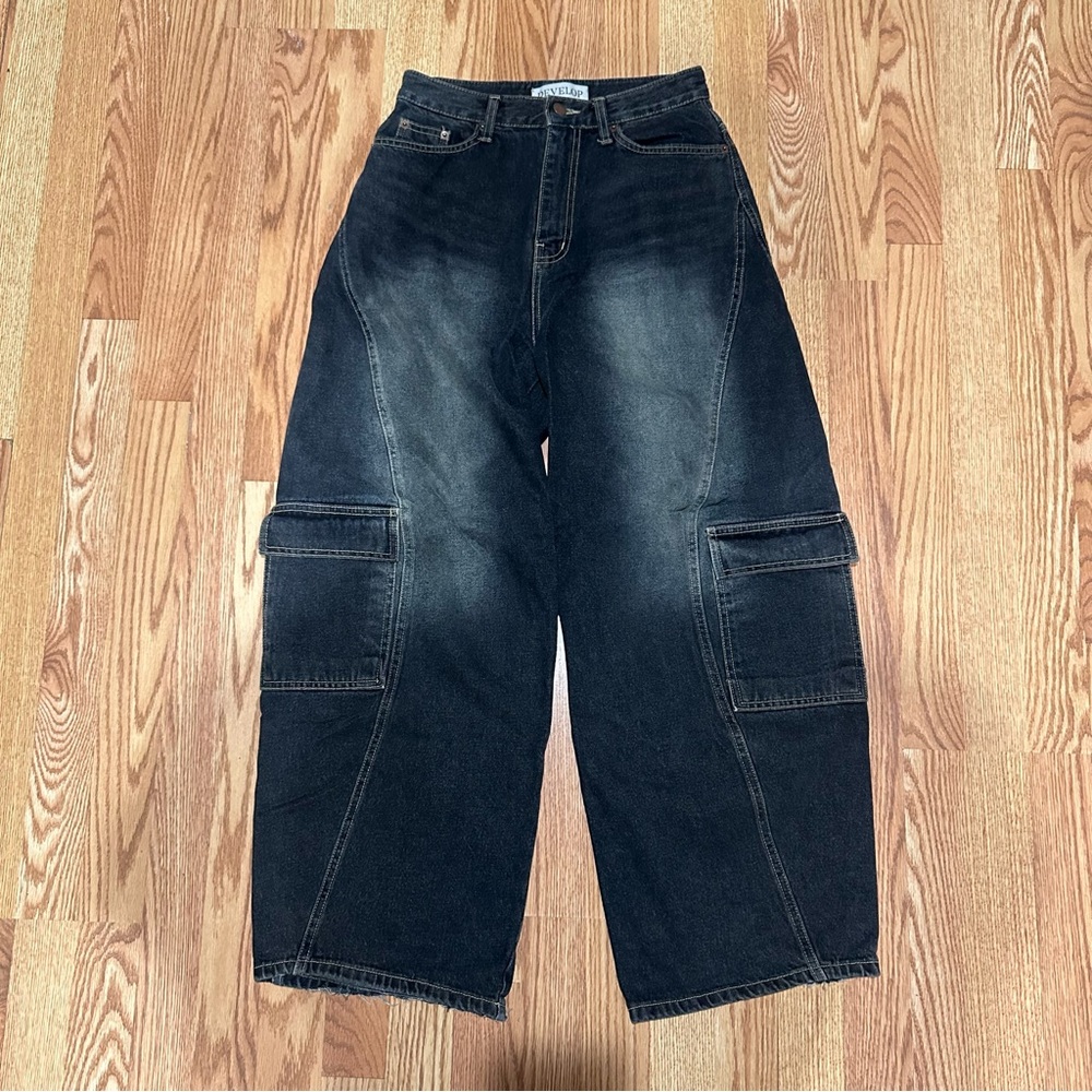 Black Wash Baggy Cargo Jeans